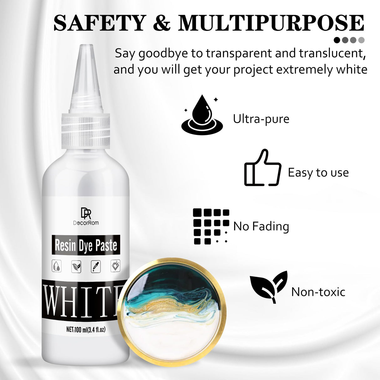 White Epoxy Resin Pigment Paste - 3.4 fl.oz / 100ml High Concentrated White Resin Dye Paste for Resin Ocean Waves, Cells, Lacing, UV Resin - Opaque DecorRom