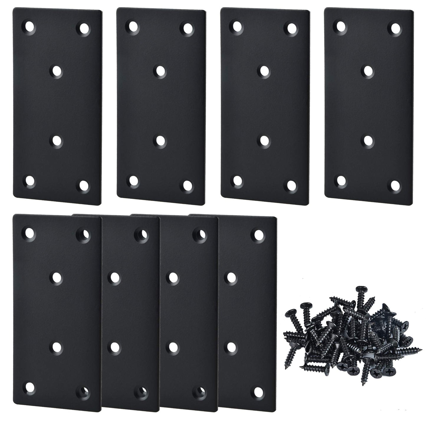 Worldity 8PCS Black Straight Brace, 3.94 x 1.97 Inches Wood Bracket, Flat Straight Mending Plates with Mounting Screws, Joining Fixing Bracket for