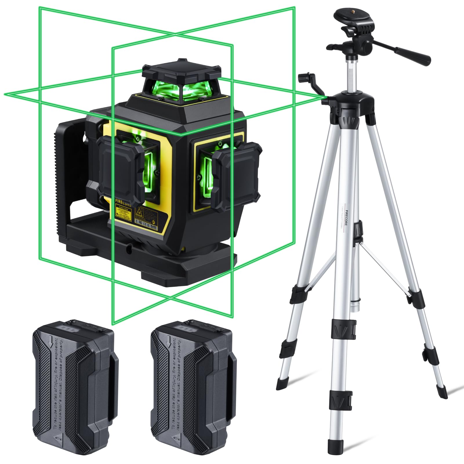 Firecore Laser Level 360 Self Leveling with Tripod, 3 X 360 Green Beam Cross Line Laser Level for Home Renovation, 3 Brightness Adjustment Pulse - WoodArtSupply