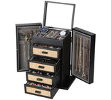 Jewelry Organizer, Rattan Jewelry Box, 5 Layer Wooden Jewelry Organizer Box with Mirror, Jewelry Boxes with 4 Drawers for Women Men, Black Jewelry Miss Rabbit