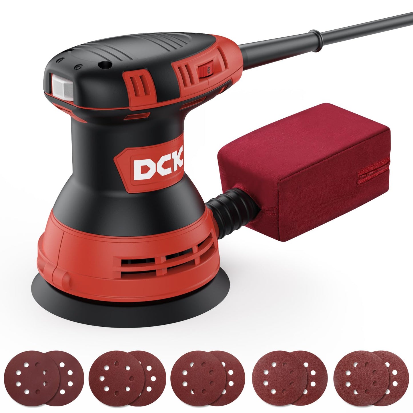 DCK Random Orbital Sander 3 Amp 5 inch 12000OPM Corded 6 Variable Speed Palm Sander with Dust Collector with 10 pcs Sander papers, Fit for - WoodArtSupply