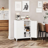 MIIIKO Metal Locker with 2 Doors, White Storage Sideboard Accent Cabinets for Kitchen, Pantry, Home Office and Bedroom MIIIKO