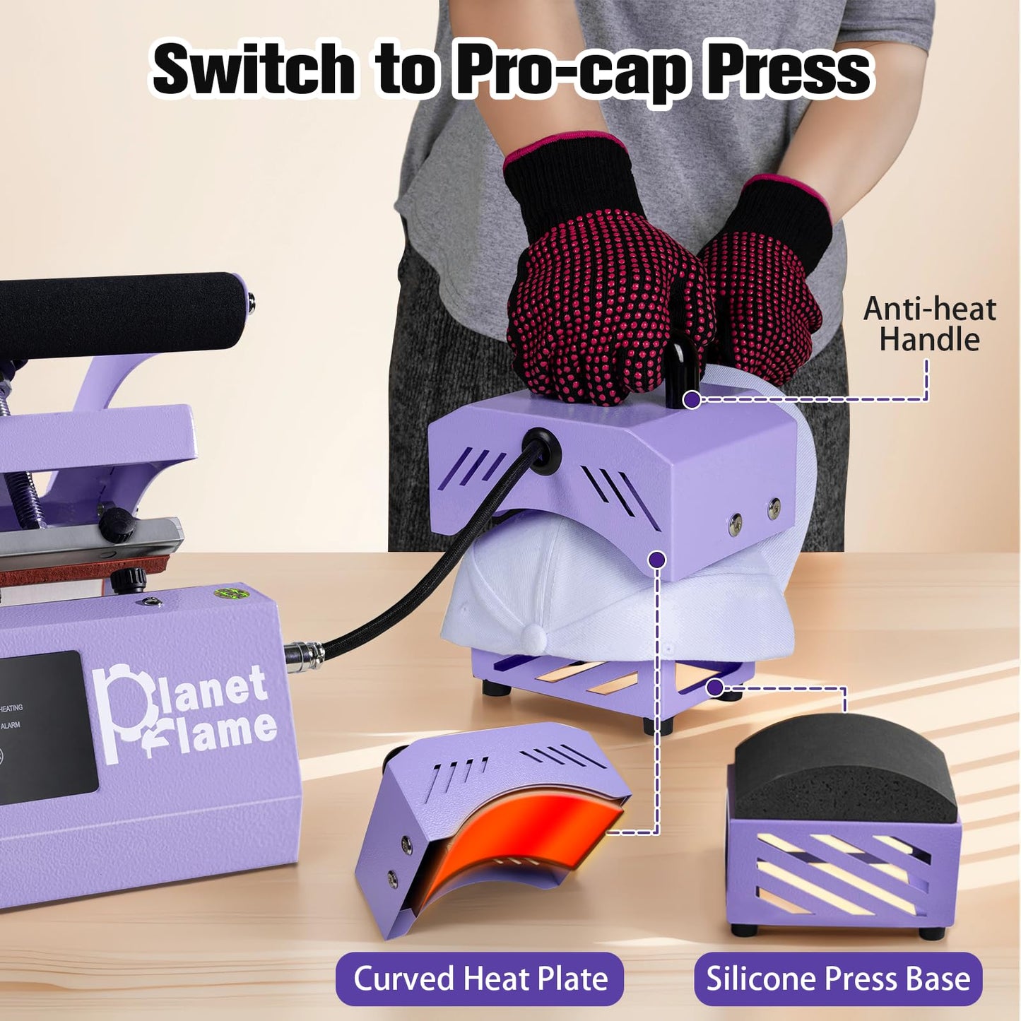 PlanetFlame Tumbler and Hat Heat Press Machine, 2-in-1 Combo Machine for Cup and Cap with Gloves and High Temp Heat Resistant Tape for 11oz-30oz - WoodArtSupply