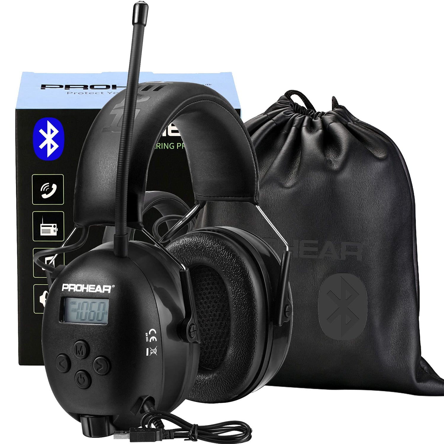 PROHEAR 033 Upgraded Bluetooth 5.3 Hearing Protection Headphones with FM/AM Radio - 25dB NRR Safety Earmuffs, Rechargeable, 48H Playtime for Mowing, PROHEAR