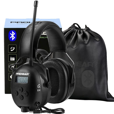 PROHEAR 033 Upgraded Bluetooth 5.3 Hearing Protection Headphones with FM/AM Radio - 25dB NRR Safety Earmuffs, Rechargeable, 48H Playtime for Mowing,