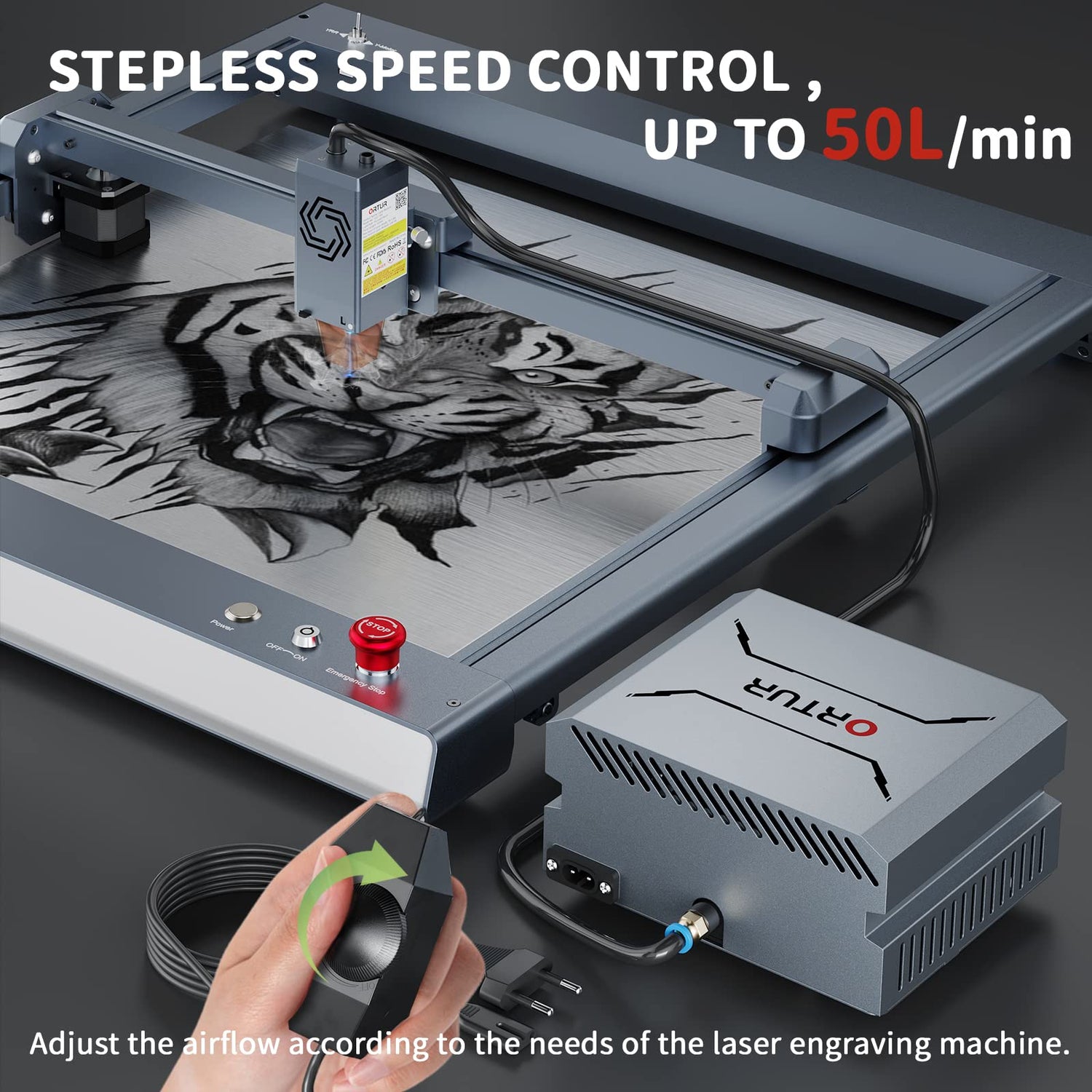 ORTUR Air Assist for Laser Cutter, Powerful 0-50L/min Air Assist Pump for ORTUR Laser Master 3 and Laser Master 2 Pro LF, Laser Module Protection, Ortur