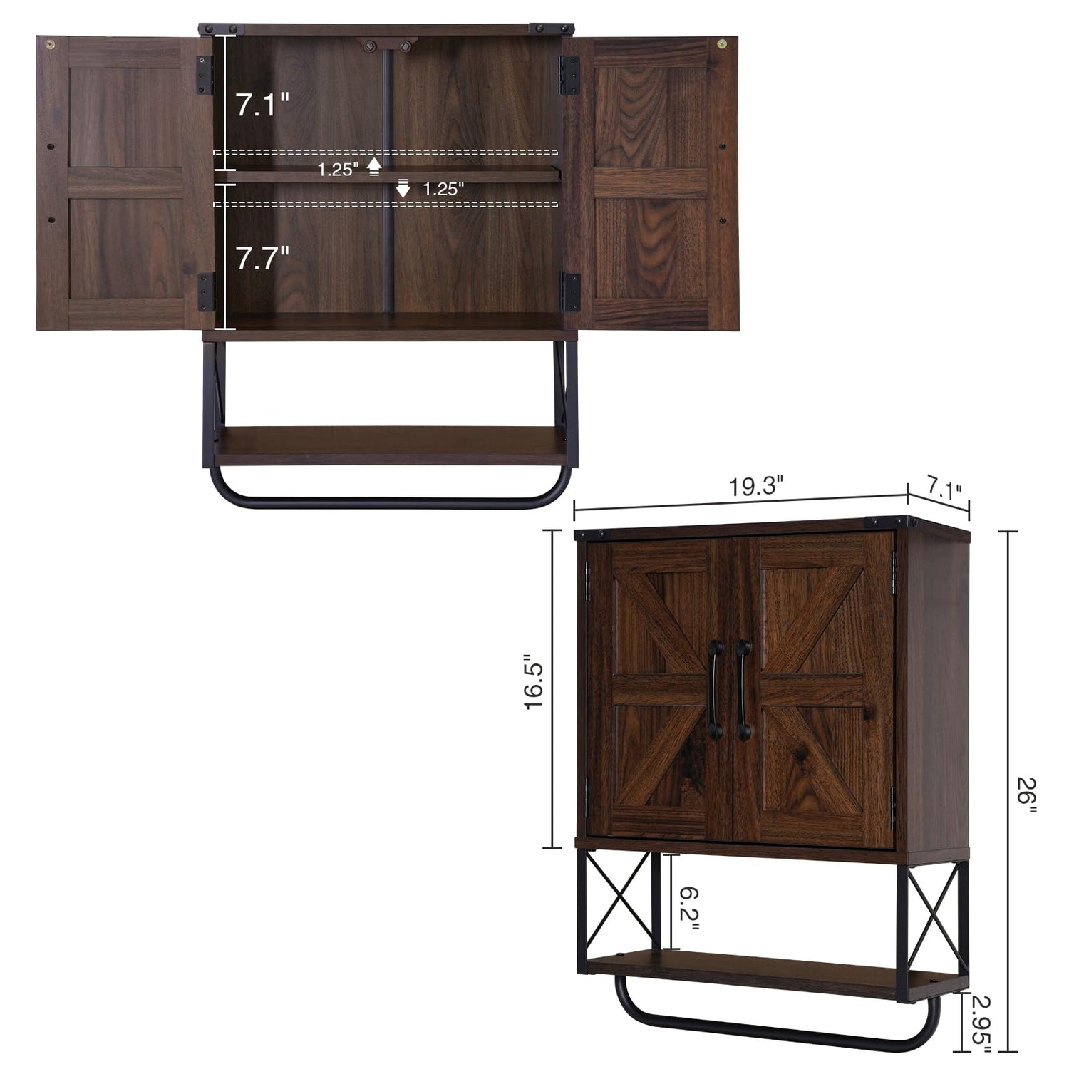 Rustown Vintage Farmhouse Wall Mounted Medicine Cabinet with Barn Doors and Towel Bar RUSTOWN