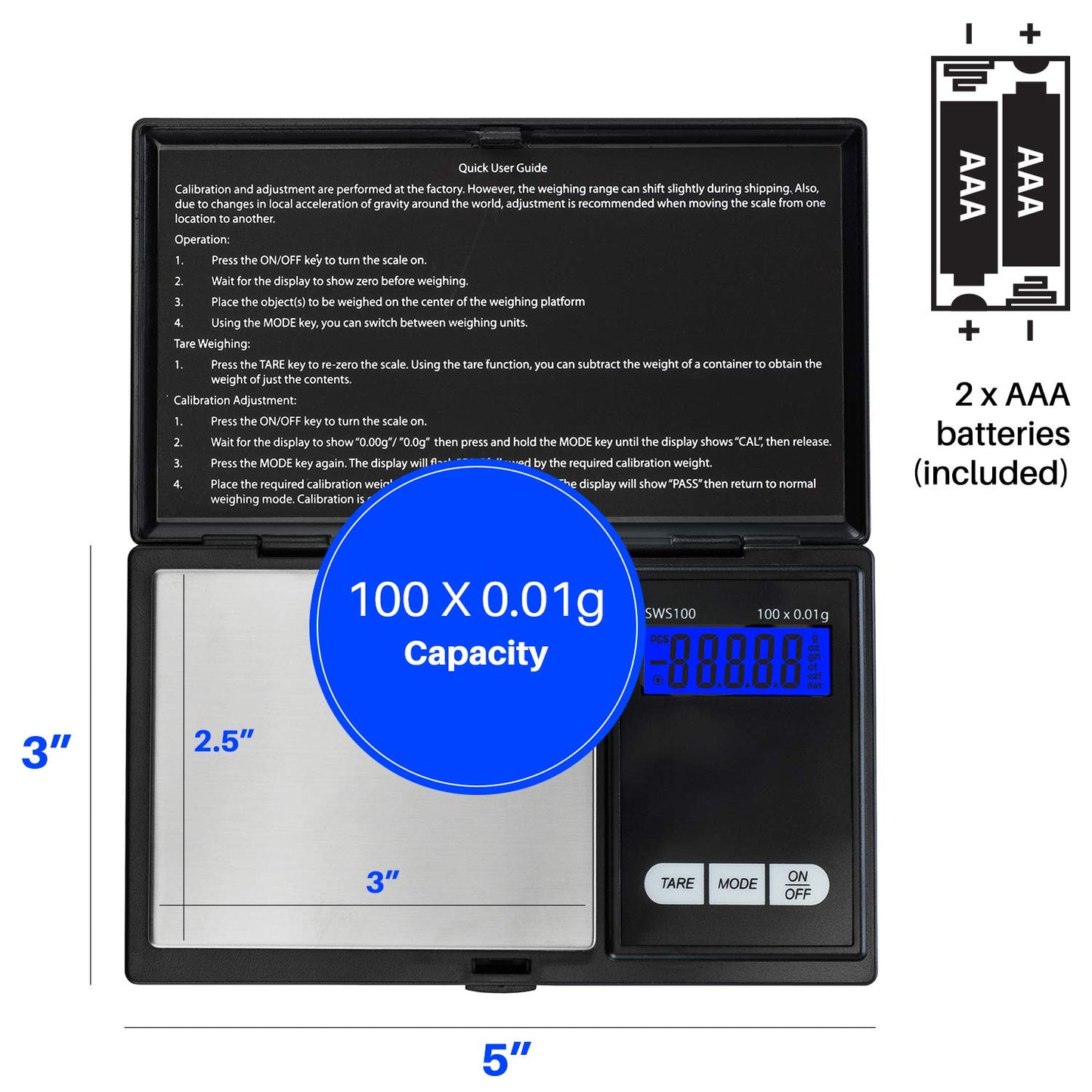 Smart Weigh Digital Pocket Gram Scale,100g x 0.01g Digital Gram Scale, Jewelry Scale, Food Scale, Kitchen Scale Black, Battery Included - WoodArtSupply