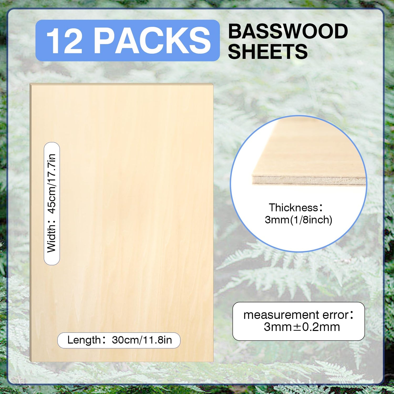 12 Pack Basswood Sheets for Crafts 12x18x1/8 Inch, 3mm Thick Unfinished Plywood for Laser Cutting & Engraving, DIY Ornaments and Architectural Model VKIZA