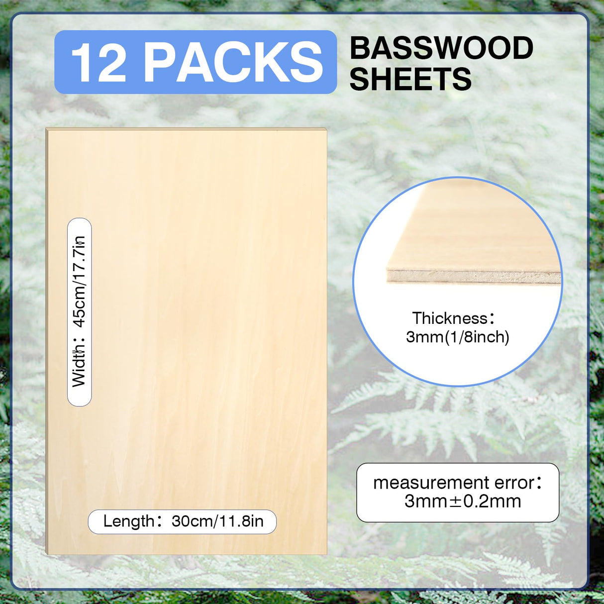 12 Pack Basswood Sheets for Crafts 12x18x1/8 Inch, 3mm Thick Unfinished Plywood for Laser Cutting & Engraving, DIY Ornaments and Architectural Model VKIZA