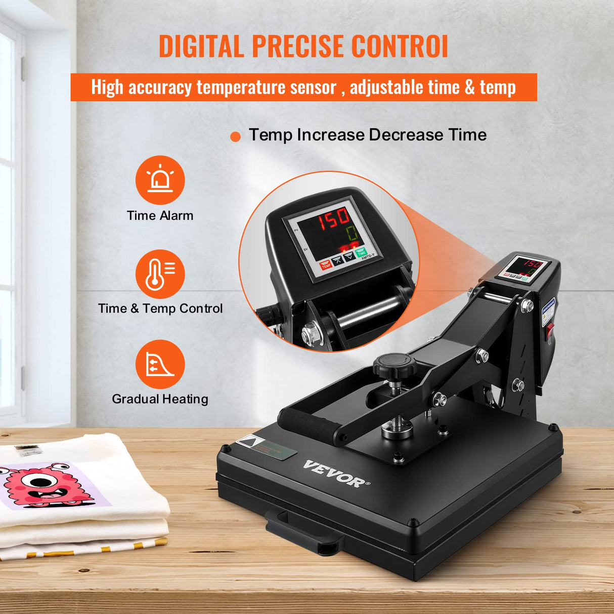 VEVOR Heat Press, 15x15 Power Heat Press Machine for T-Shirt, Fast Heating, High Pressure Heat Press Machine, Digital Industrial Sublimation Printer VEVOR