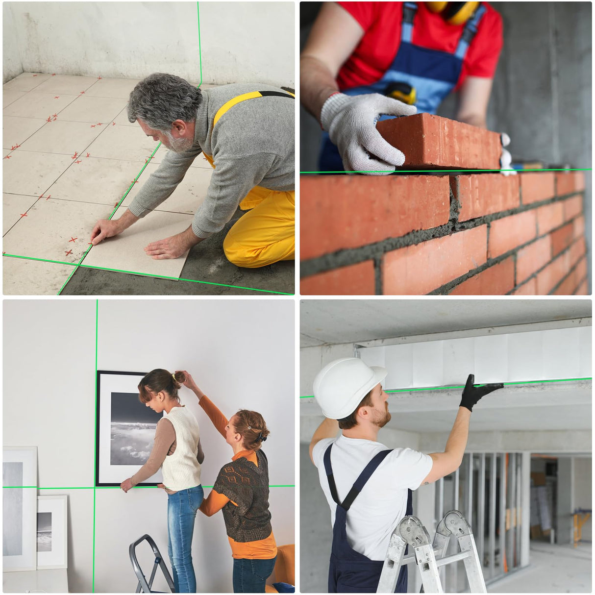 16 Lines Laser Level Self Leveling, 4x360°Professional 4D Green Cross Line laser Level for Construction and Picture Hanging with 2 Batteries, ENRIPRT