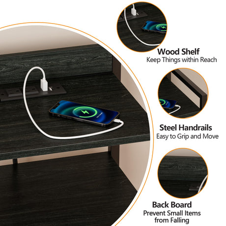 Furnulem 4 Drawer Nightstand with Shelf, Tall Black Dresser for Bedroom with Led Light and Charging Station, Bed Side Table for Living Room, Fabric Furnulem