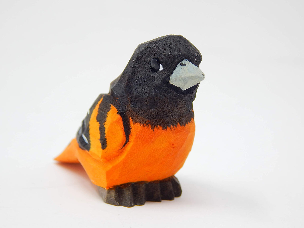 Selsela Oriole Bird Figurine Decoration Baltimore Orchard Wooden Art Statue Carved Small Animal Black Orange Selsela