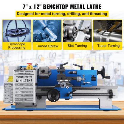 BestEquip Metal Lathe 7" x 14",Mini Metal Lathe 0-2500 RPM Variable Speed,Mini Lathe with 4" 3-jaw Chuck,Bench Top Metal Lathe, Benchtop Lathe, for