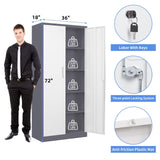 Yizosh Metal Storage Cabinet with Lock - 72" Garage Storage Cabinet with 2 Locking Doors and 4 Adjustable Shelves, Gray White Steel Lockable File Yizosh