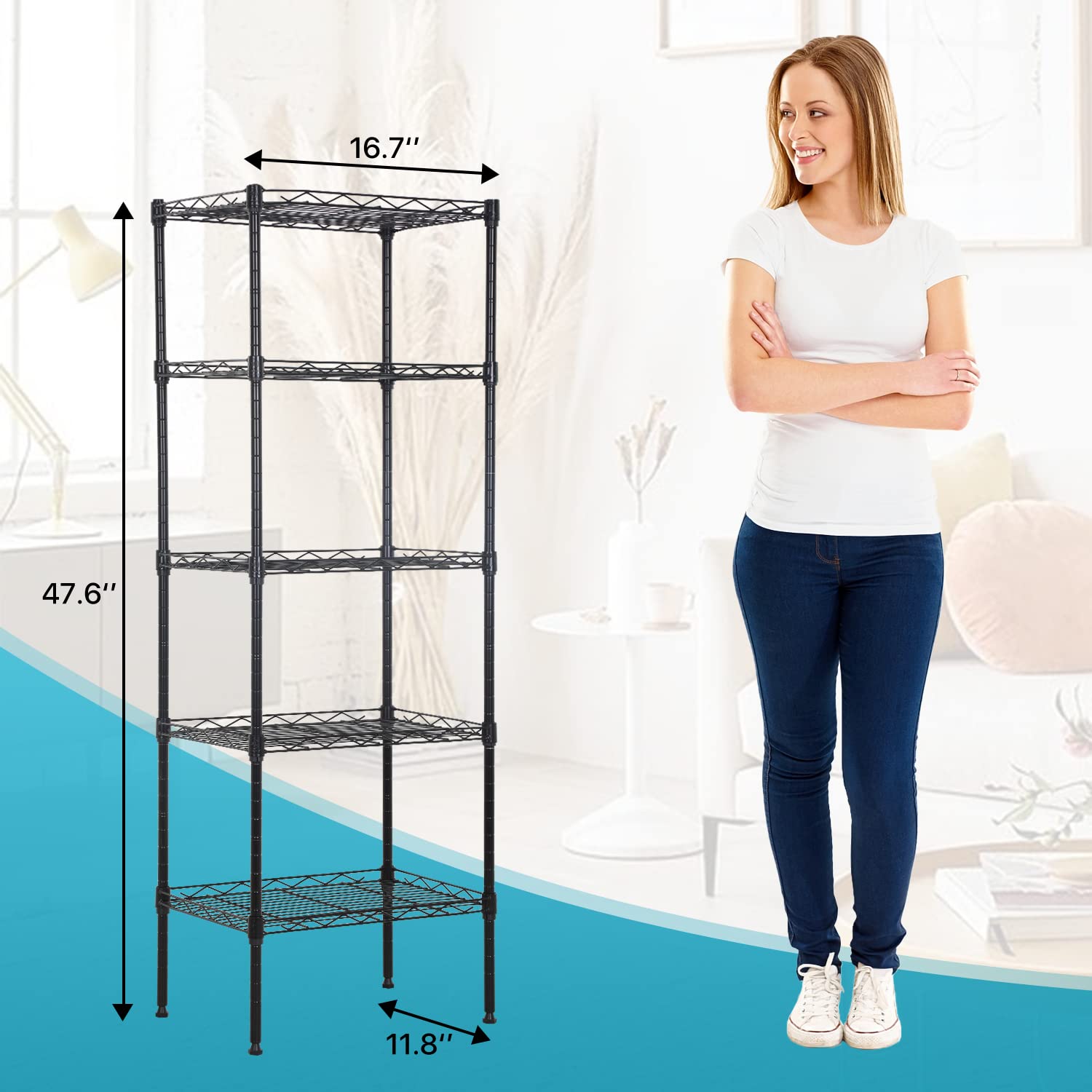5 Wire Shelving Unit Adjustable Storage Shelf Metal Storage Rack with Leveling Feet for Closet Laundry Pantry Kitchen Garage 750 LBS Capacity 16.7" Dkelincs