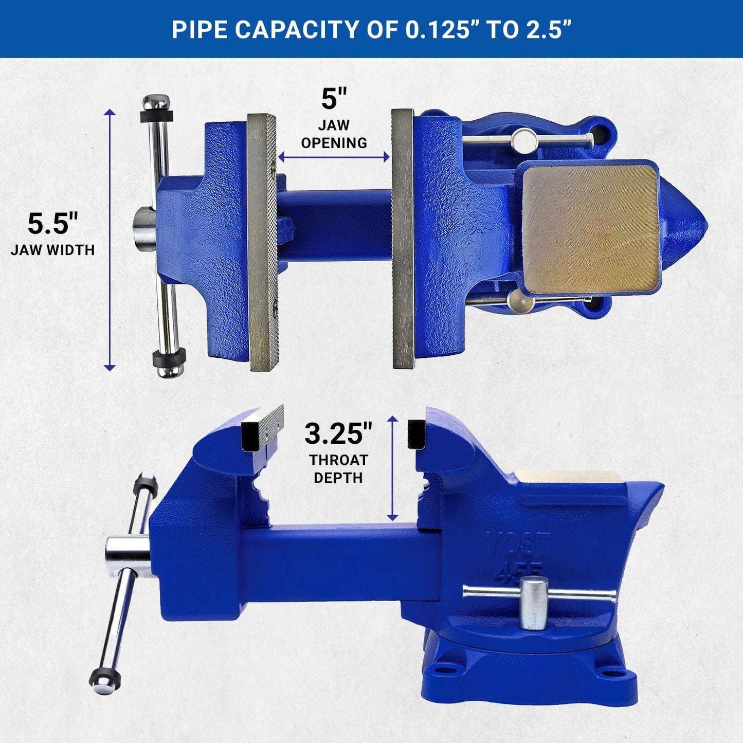 Yost Vises 455 Combination Vise | 5.5 Inch Jaw Width Heavy-Duty Utility Pipe and Bench Vise |Secure Grip with Swivel Base| Made with Cast Iron and - WoodArtSupply