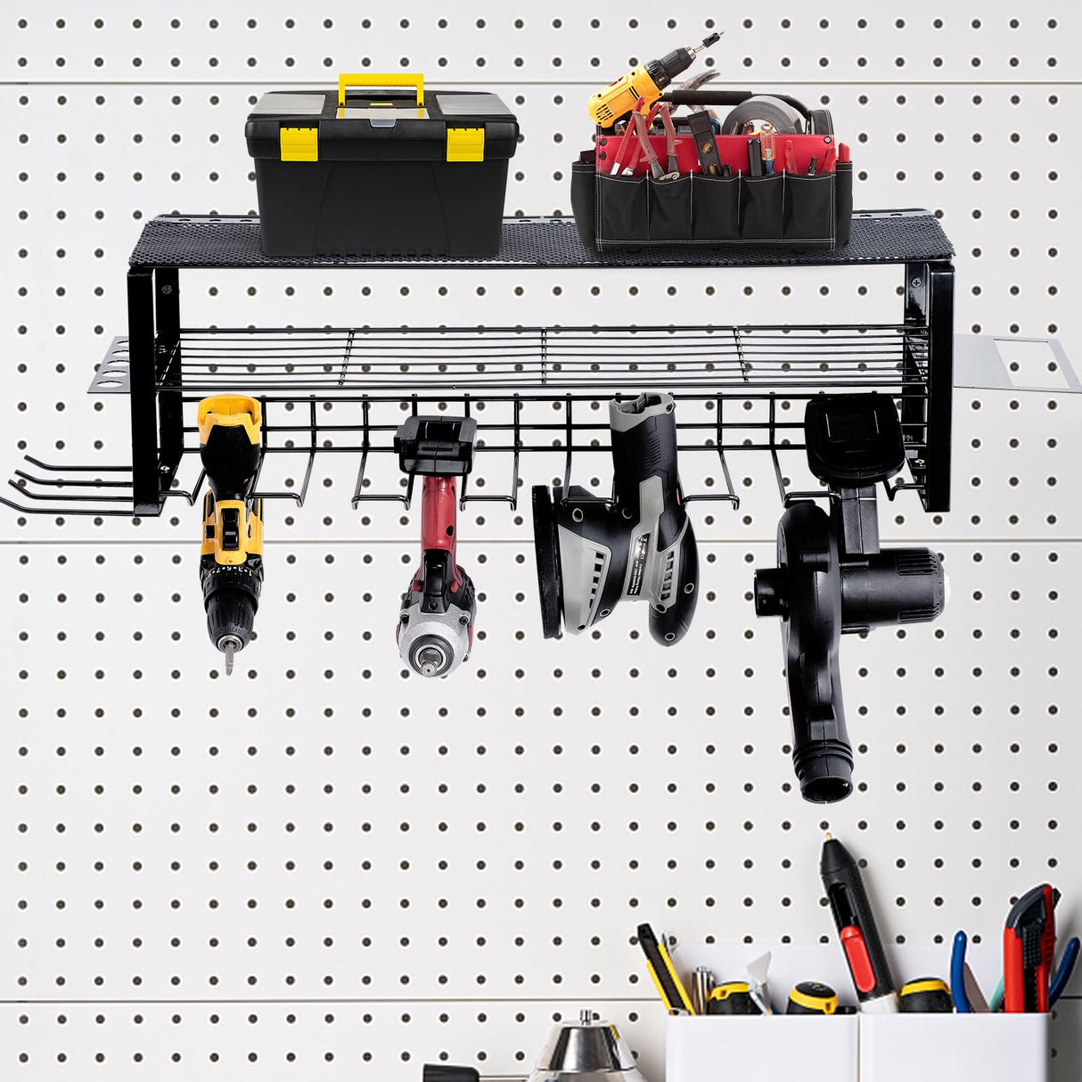 VEVOR Power Tool Organizer, 7 Slot, 3 Layers, Cordless Drill Holder Wall Mount, Battery Charging Station Storage Rack, Multi-Function Garage VEVOR
