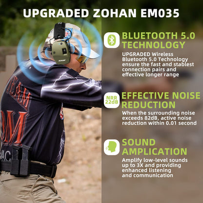 ZOHAN 035 Bluetooth 5.0 Shooting Ear Protection Earmuff, Active Noise Canceling, Hearing Protection with Sound Amplification - WoodArtSupply