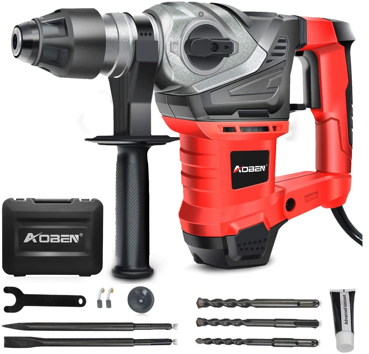 AOBEN Rotary Hammer Drill with Vibration Control and Safety Clutch,13 Amp Heavy Duty 1-1/4 Inch SDS-Plus Demolition Hammer for Concrete-Including 3 AOBEN