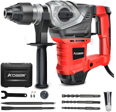 AOBEN Rotary Hammer Drill with Vibration Control and Safety Clutch,13 Amp Heavy Duty 1-1/4 Inch SDS-Plus Demolition Hammer for Concrete-Including 3 AOBEN