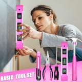 SOLUDE Pink Tool Set,130 Piece Women's Tool Kit for Home with 3.6V Cordless Rechargeable Screwdriver,Household Basic Toolkits for New SOLUDE