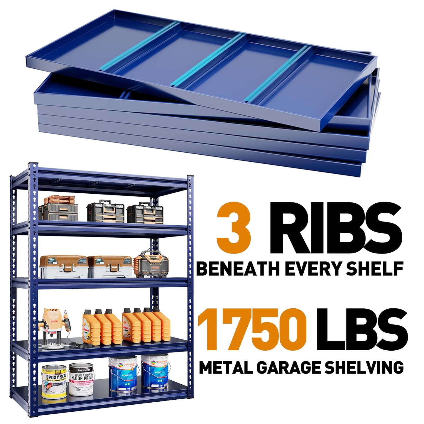 REIBII Garage Shelving Garage Storage Shelves Garage Shelves Heavy Duty Shelving Adjustable 5 Tier Metal Shelving 1750LBS Shelving Unit Industrial - WoodArtSupply