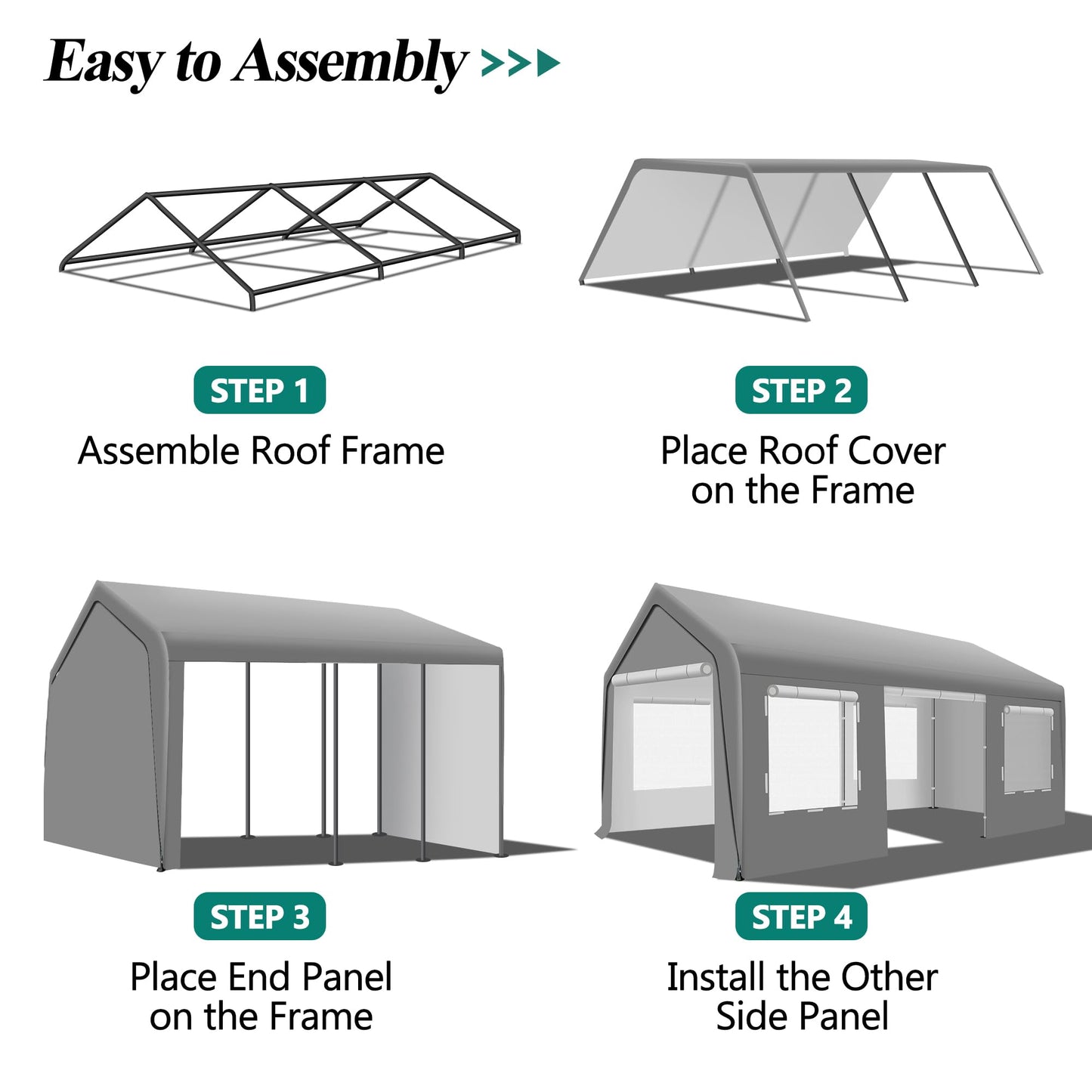 GARTOO Upgrade 10' x 20' Heavy Duty Carport Extra Large Outdoor Shelter with Roll-up Ventilated Windows & Side Doors, Portable Garage for Car Boat - WoodArtSupply