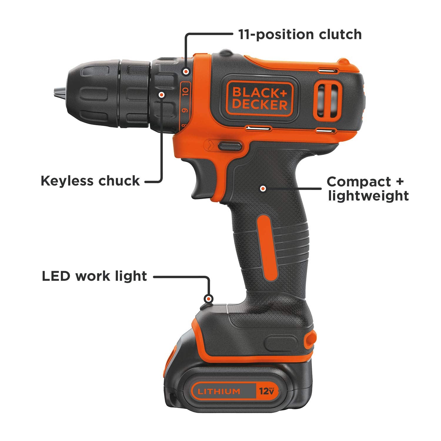 BLACK+DECKER 12V MAX Cordless Drill/Driver (BDCDD12C) BLACK+DECKER