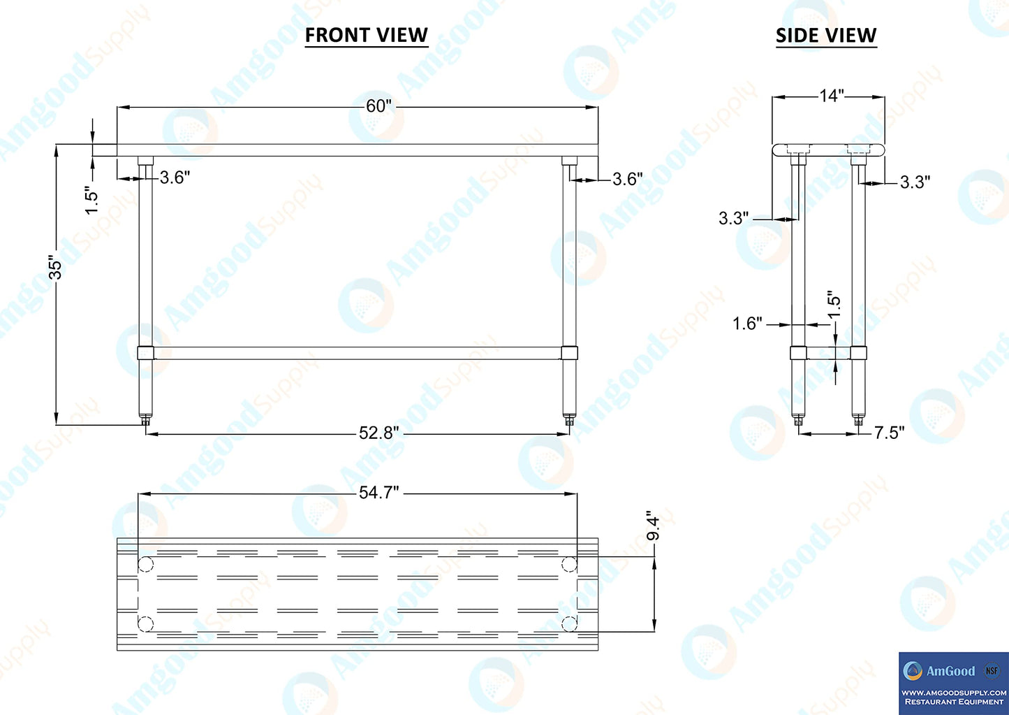 AmGood 14" X 60" Stainless Steel Work Table | Metal Kitchen Food Prep Table | NSF - WoodArtSupply