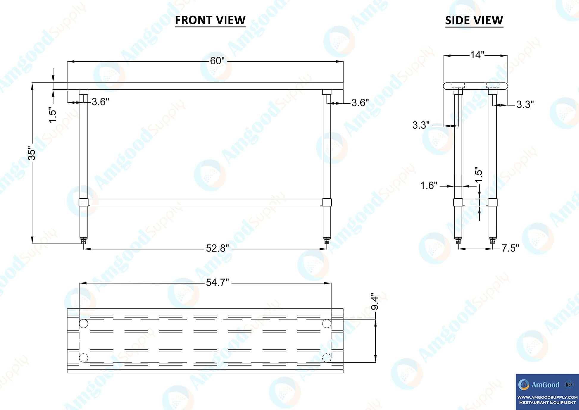 AmGood 14" X 60" Stainless Steel Work Table | Metal Kitchen Food Prep Table | NSF - WoodArtSupply