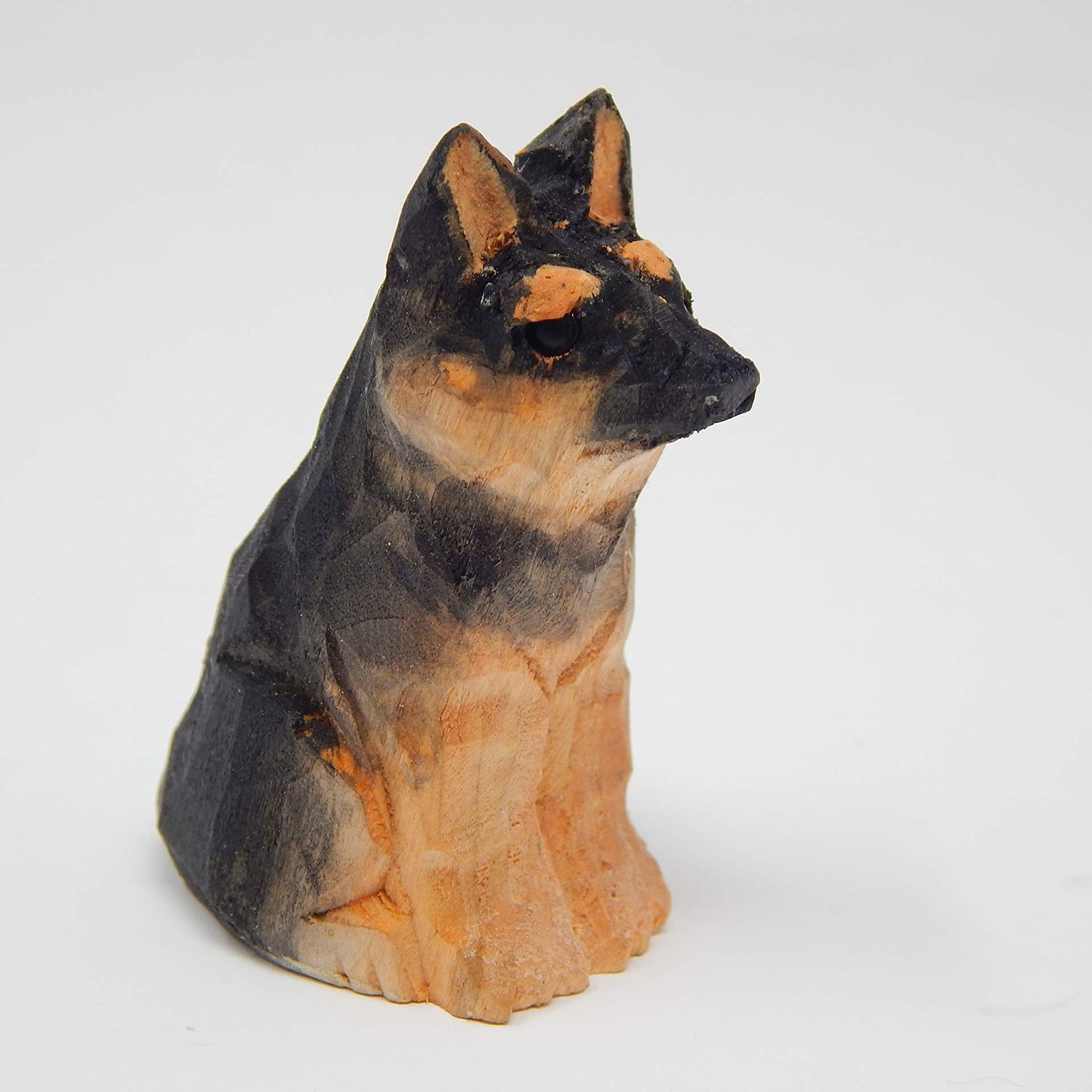 German Shephard Dog Puppy Figurine Miniature Wood Carving Handmade Home Decor Small Animal Garden Statue Pet Canine Hound Selsela