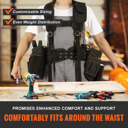 VEVOR Tool Belt with Suspenders, 29 Pockets, 29-54 inches Adjustable Waist Size, Tool Belts for Men, 600D Polyester Heavy Duty Carpenter Tool Pouch
