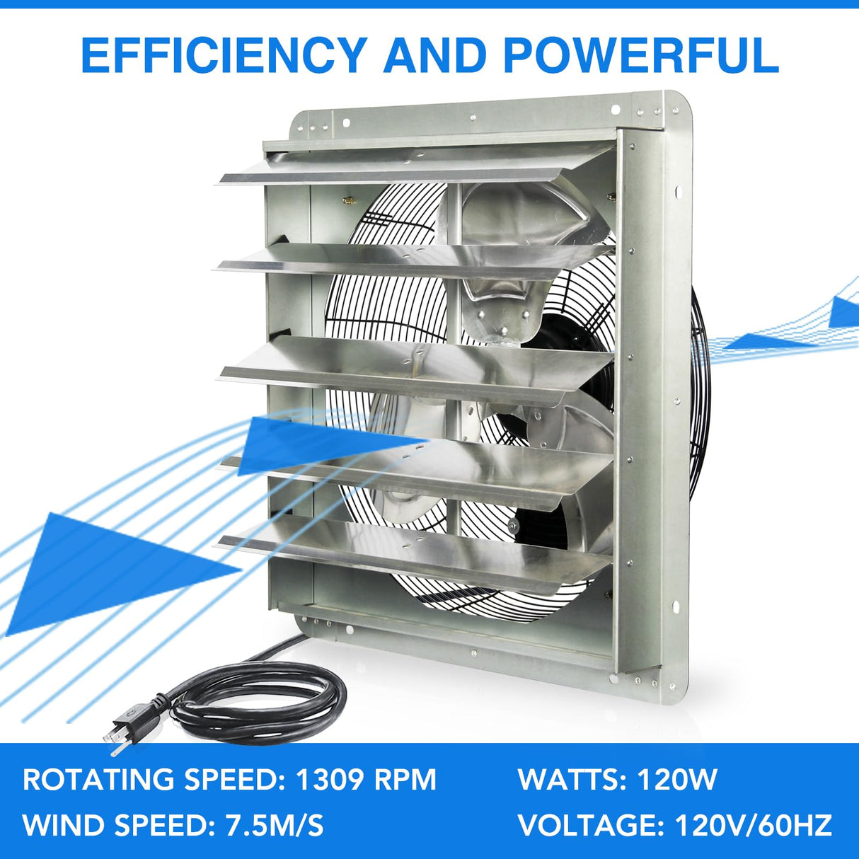 KEN BROWN 20 Inch Shutter Exhaust Fan With 1.65 Meters Power Cord Wall Mounted, High Speed 3500CFM, Vent Fan For Garages And Shops, Greenhouse,Attic KEN BROWN