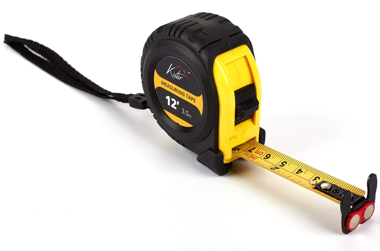 12 Foot Measuring Tape Measure by Kutir - Easy to Read Both Side Dual Ruler, Retractable, Heavy Duty, Magnetic Hook, Metric, Inches and Imperial kutir