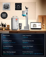 OMTech 50W Fiber Laser Engraver with Rotary Axis, LightBurn Compatible Laser Engraving Machine with Red Dot Pointer, 7.9x7.9 Solid State Laser OMTech