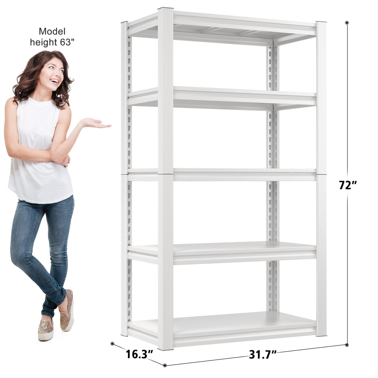 Raybee 72" Garage Shelving Heavy Duty Garage Storage Shelves 2000LBS White Storage Shelves Heavy Duty Shelving Unit Adjustable 5-Tier Metal Garage Raybee