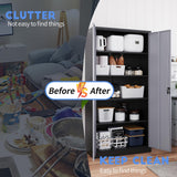 Yizosh Metal Garage Storage Cabinet with Lock, 71" Locking Tool Cabinet with 2 Doors and 5 Shelves, Tall Steel Cabinet for Garage, Heavy Duty File Yizosh