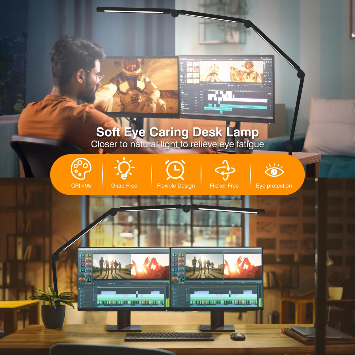 LED Desk Lamp with Clip,Flexible 4 Section 3 Light Source Office Desk Lamp,4 Color Temperatures and 5 Brightness Level Desk Light,Night Eye AILBTON