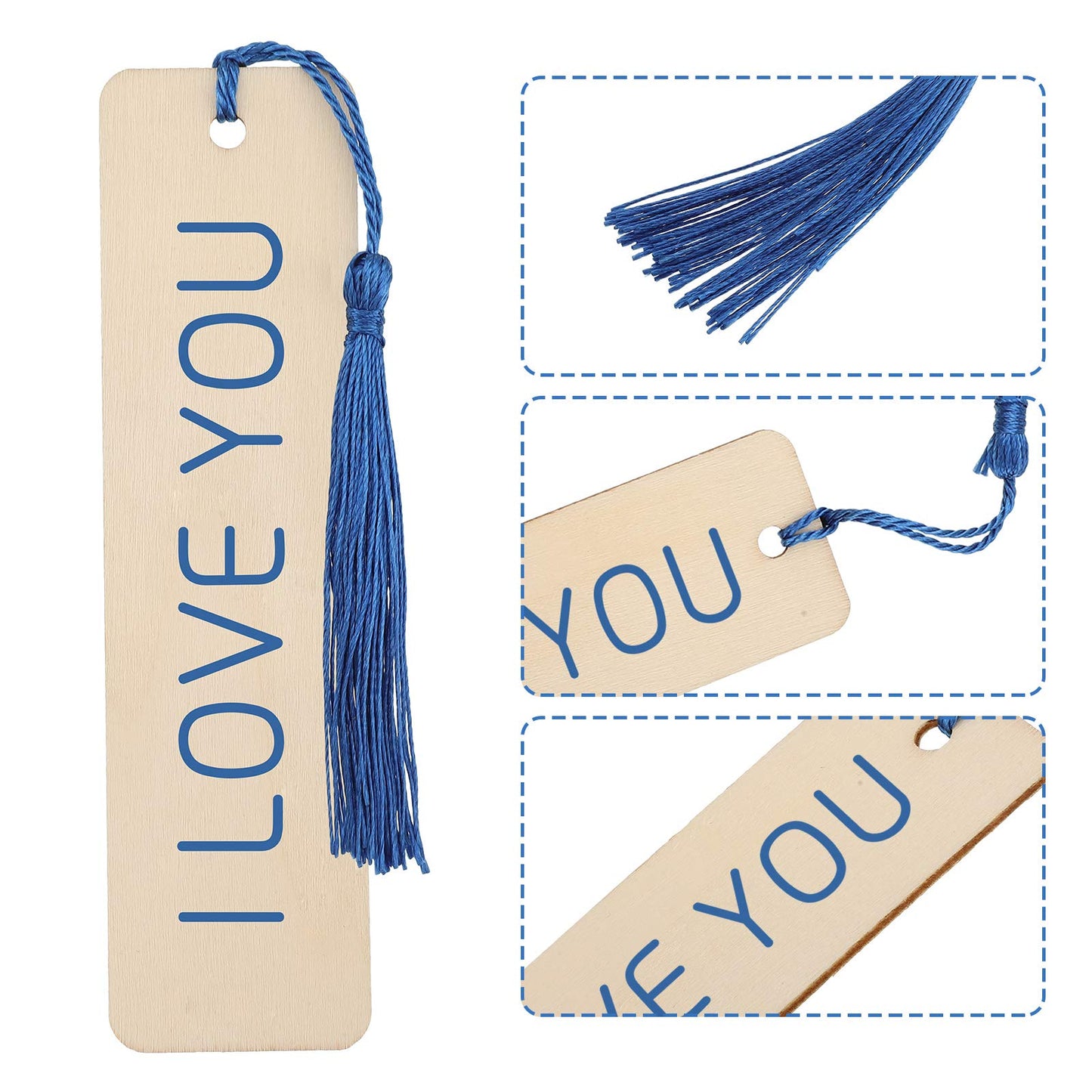 36 Pieces Wood Bookmark Bulk Blank Bookmarks with 36 Pieces 6 Colors Tassels, Wooden Book Markers Rectangle Thin Hanging Tag with Holes for DIY