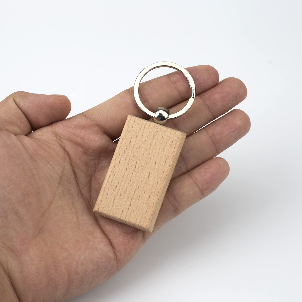 ASUNFO Pack of 20 Rectangle Wood Blanks Keychain Unfinished Wooden Blank Key Chain Chains for Engraving Crafts Ornament ASUNFO