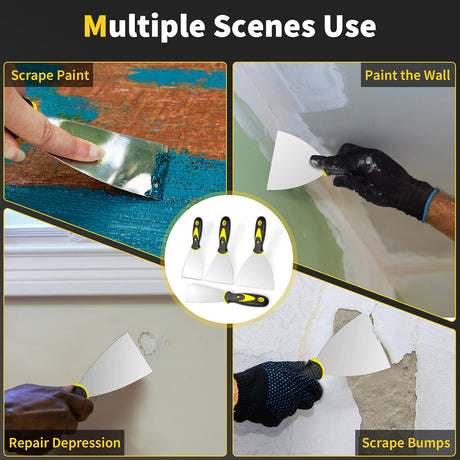 Putty Knife, 4Pcs Spackle Knife Set (2, 3, 4, 5 in), Stainless Steel Paint Scraper, Taping Knife Tool for Repairing Drywall, Removing Wallpaper, Beyotool