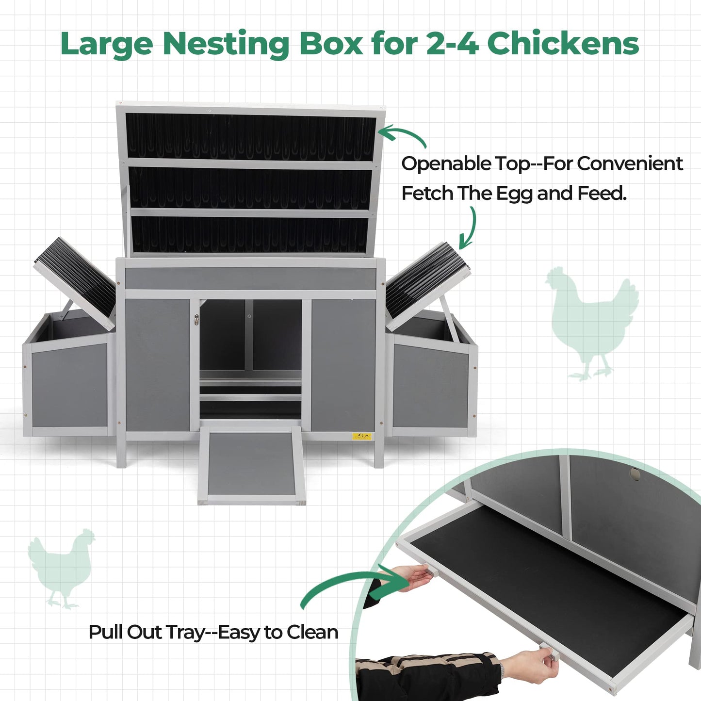 COZIWOW Durable Assembled Wooden 59" L Outdoor Large Chicken Coop with Two Nesting Boxes, Comfortable Hen House, Indoor Weatherproof Rabbit Hutch - WoodArtSupply