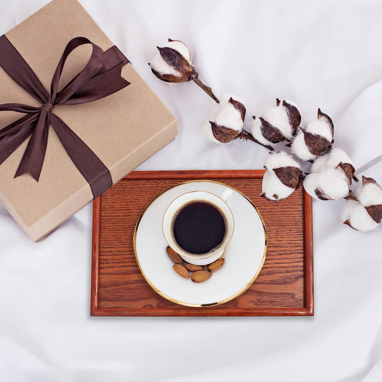 Solid Wood Serving Tray, Rectangle Non-Slip Tea Coffee Snack Plate, Food Meals Serving Tray with Raised Edges for Home Kitchen River-CJ