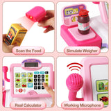 Pretend Play Calculator Cash Register Toy Gift for Kids Girls Age 3, 4, 5, 6, 7, 8+ Year Old, 57 Pcs Pink Grocery Store Playset, Incl Microphone, BAODLON