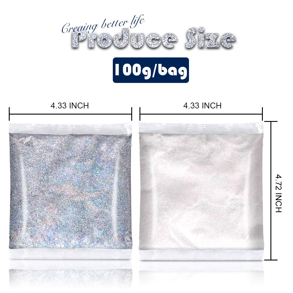 YGDZ White Glitter, Silver Glitter 200G, Extra Fine Glitter for Craft, Holographic Glitter, Snow Glitter, Festival Glitter, Clear Glitter, Glitter YGDZ