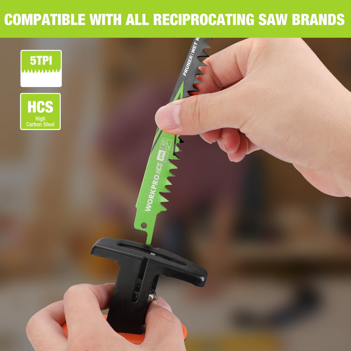 WORKPRO 6" Wood Pruning Reciprocating Saw Blade Set, 5TPI Pruning Saw Blades for Tree Pruning, Wet Wood Cutting with Organizer Case, Durable & Sharp, WORKPRO