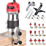 Compact Wood Palm Router Tool Hand Trimmer Woodworking Joiner Cutting Palmming Tool 30000R/MIN 650-800W 110V with 12PCS 1/4" Router Bits Raoendis