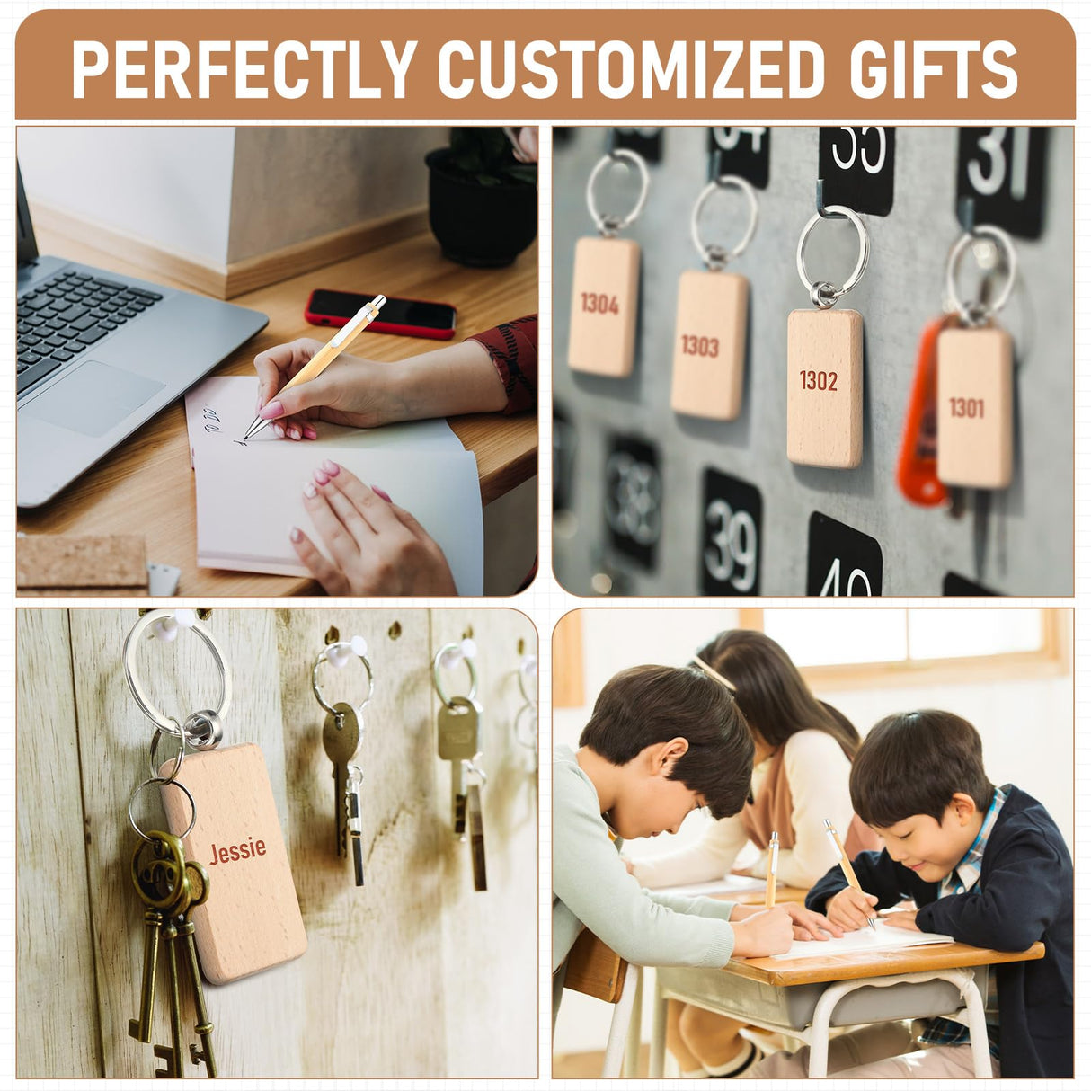 SiliFine 60 Pcs Laser Blanks Product Laser Engraving Material Kit Including DIY Wooden Blank Bottle Opener, Wooden Keychain, and Bamboo Pen for SiliFine